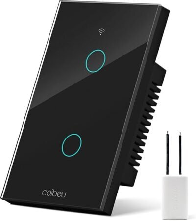 Coibeu Interruptor Inteligente WiFi,Interruptor Smart Sem Fio Doméstico Multifuncional,Controle Remoto de Eletrodomésticos Por Celulares,Controle Por Voz,para Alexa Google,Preto (MB302 sem neutro)